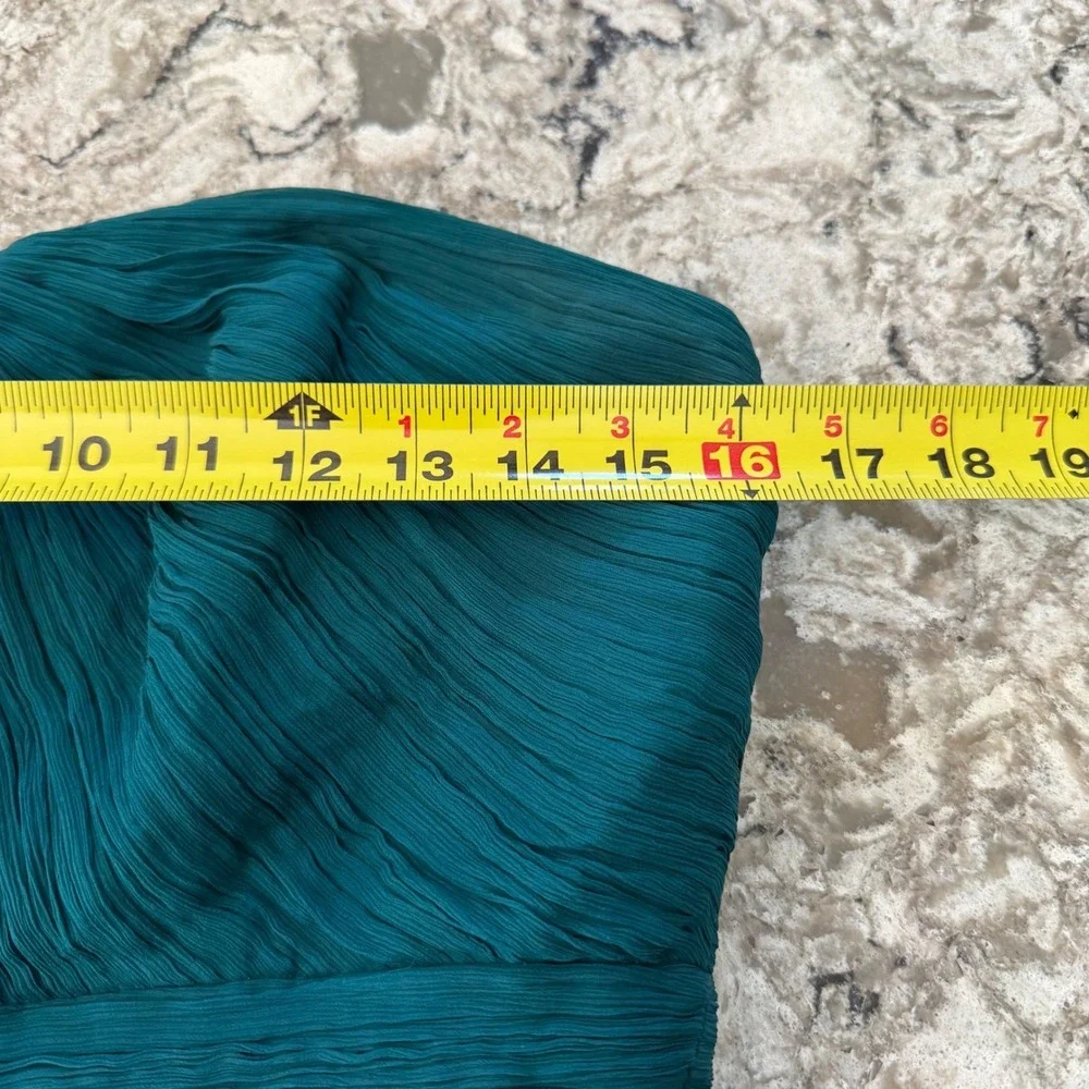 J. Crew Arabelle 100% Silk Chiffon Dress Teal Green Strapless Flowy Short Size 8